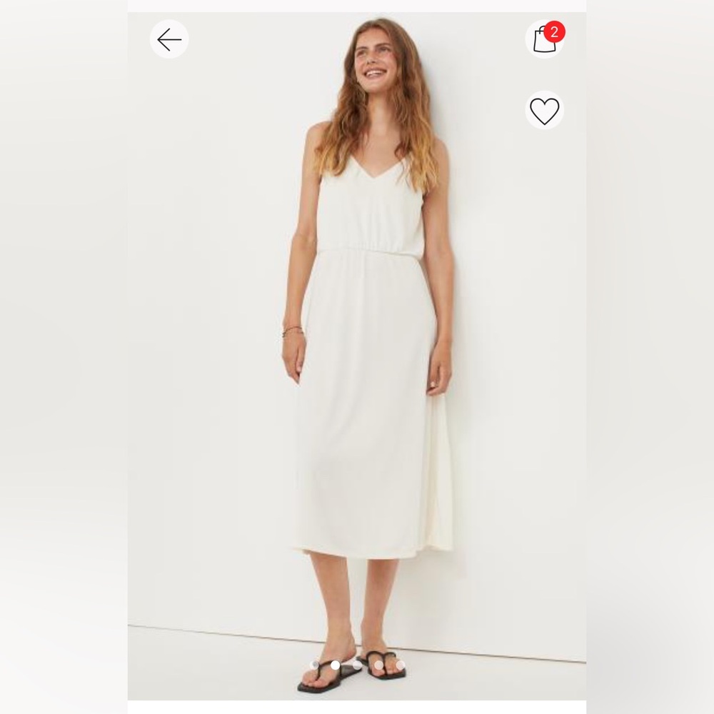 H&M Simple Minimal White Spaghetti Strap Elastic Waist Sun Midi Dress